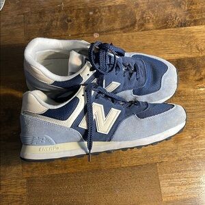 New Balance 574 Navy, Light Blue, Baby Pink, and Yellow Sneakers